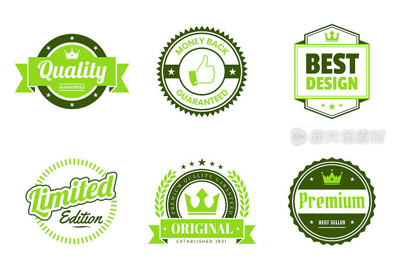 Set of Green Badges and Labels - Design Elements